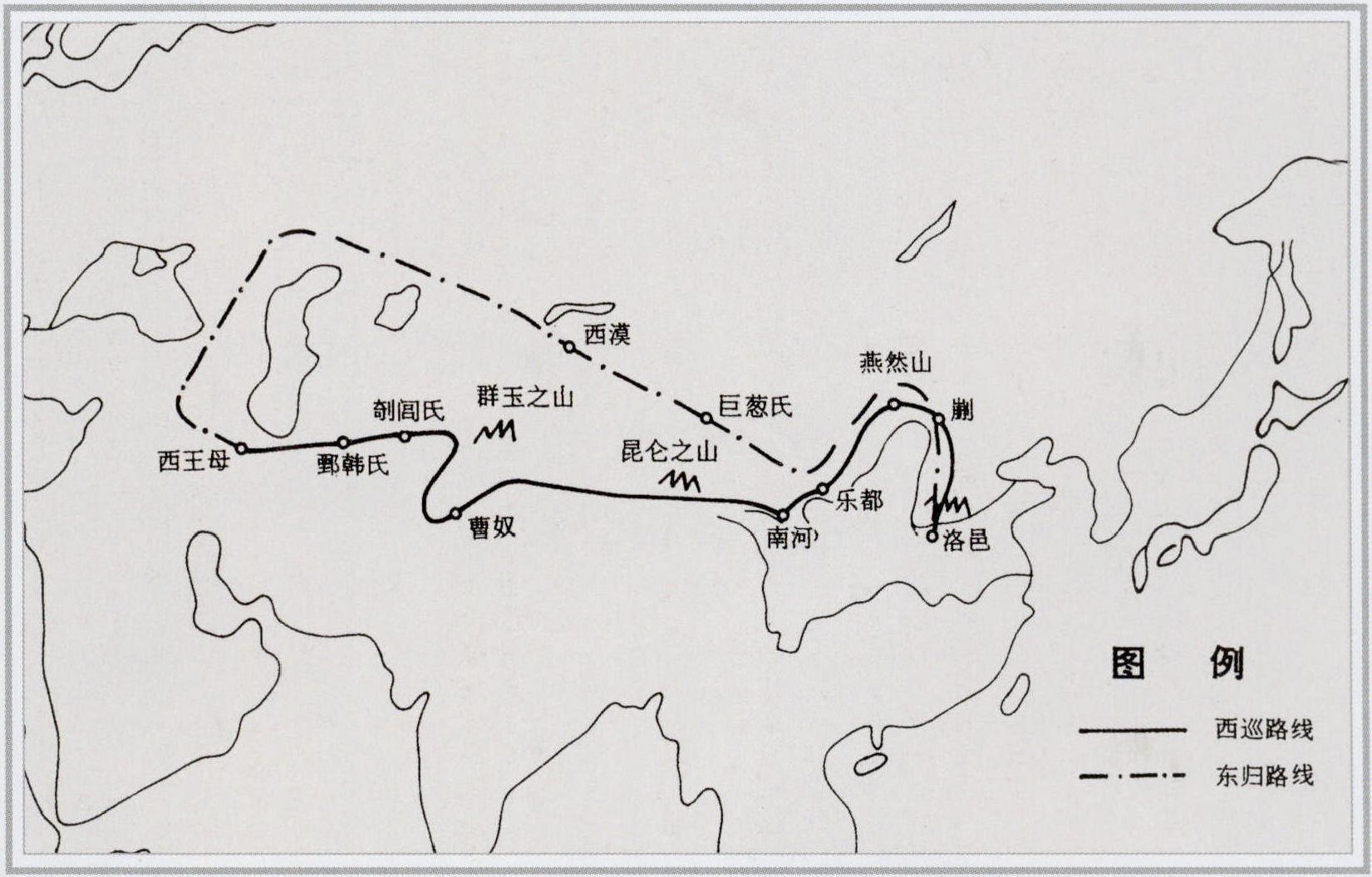 周穆王西巡路线示意图